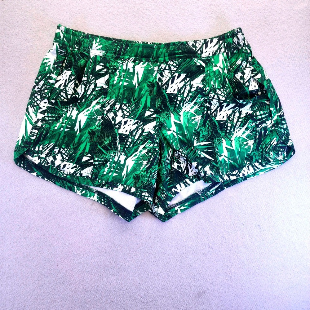 Athleta Green Tropical Palm Print Athletic Shorts Womens XS Running Gym Workout